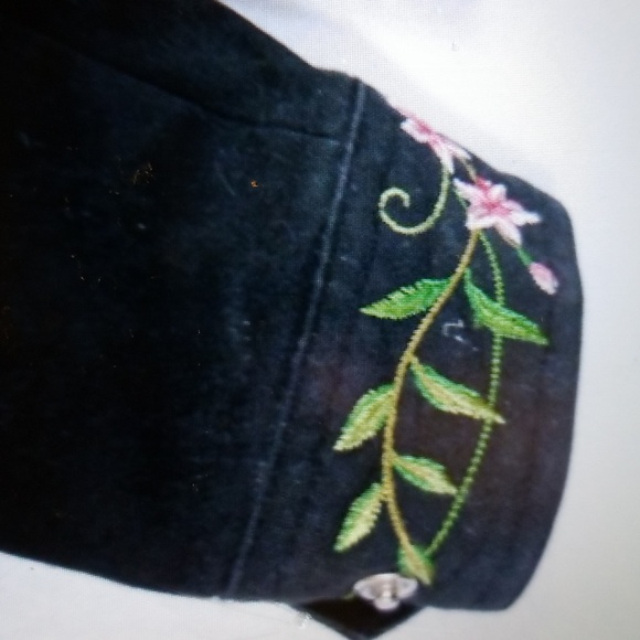 FANCY EMBROIDERED DESIGNER VICTOR COSTA BLACK DENIM JACKET M EUC - Picture 7 of 9